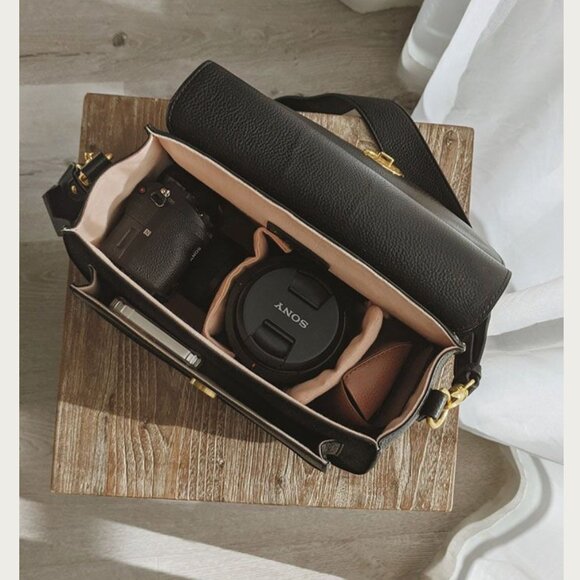 GATTA Jackie Noir Leather Camera Bag – Classic Black with Gold Hardware - Picture 1 of 5